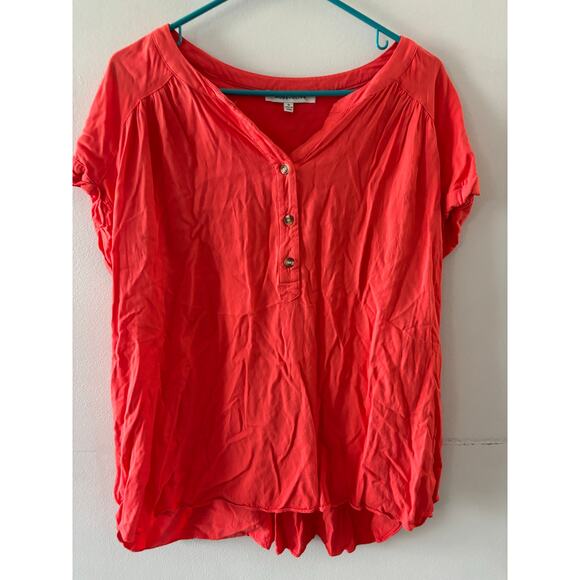 Rose & Olive Womens Blouse Popover Top Size 1X Coral Lightweight Spring - Picture 1 of 6